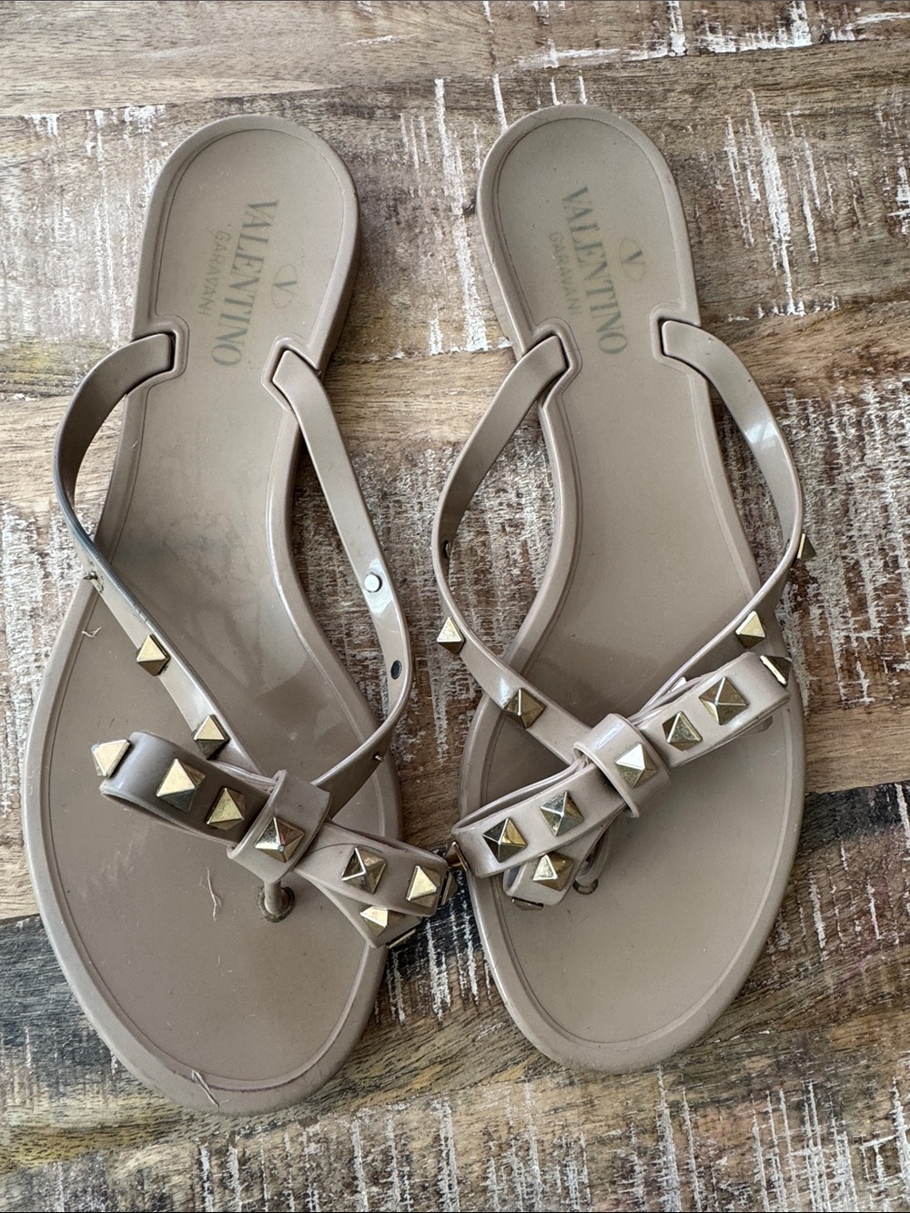 Valentino Studded Nude Rubber Sandals Size 40
